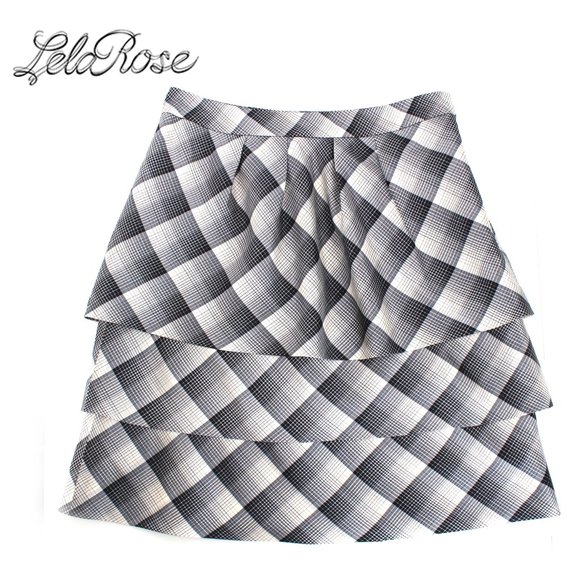 Lela Rose Dresses & Skirts - Lela Rose Silk Plaid Tiered A Line Skirt Black White Gray Knee Length SZ 8